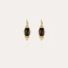 Boucles d'oreilles Serti Talisman petit modèle dorées - Basalte noir