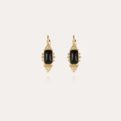 Boucles d'oreilles Serti Talisman petit modèle dorées - Basalte noir
