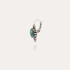 Boucles d'oreilles Serti Talisman petit modèle argentées - Apatite bleue