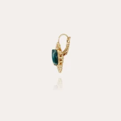 Boucles d'oreilles Serti Talisman petit modèle dorées - Apatite bleue