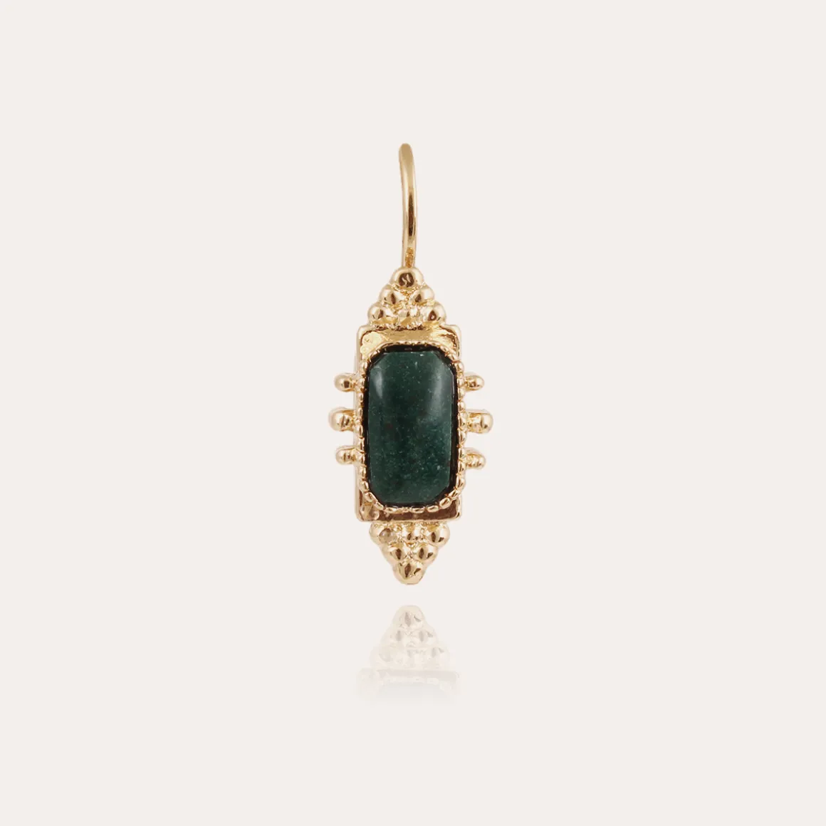 Boucles d'oreilles Serti Talisman petit modèle dorées - Jaspe vert