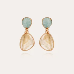 Boucles d'oreilles Silia dorées - Amazonite & Hématoide jaune