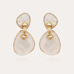 Boucles d'oreilles Silia grand modèle dorées - Nacre blanche