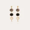 Boucles d'oreilles Silène dorées - Nacre grise, Onyx noir & Nacre blanche