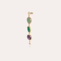 Boucles d'oreilles Silène dorées - Quartz vert, Onyx vert & Améthyste