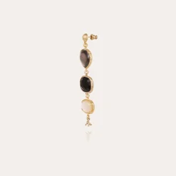 Boucles d'oreilles Silène dorées - Nacre grise, Onyx noir & Nacre blanche