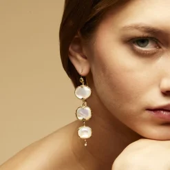 Boucles d'oreilles Silène nacre dorées - Nacre blanche