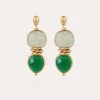 Boucles d'oreilles Sirena petit modèle dorées - Quartz vert & Onyx vert