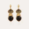 Boucles d'oreilles Sirena petit modèle dorées - Labradorite & Onyx Noir