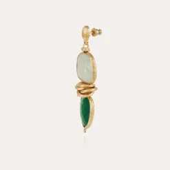 Boucles d'oreilles Sirena petit modèle dorées - Quartz vert & Onyx vert