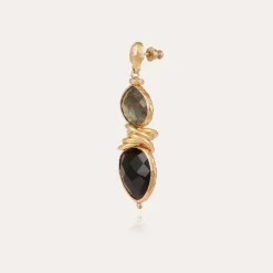 Boucles d'oreilles Sirena petit modèle dorées - Labradorite & Onyx Noir