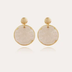 Boucles d'oreilles Sun Diva grand modèle dorées - Nacre blanche
