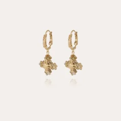 Boucles d'oreilles Tao Croix perles dorées - Aventurine