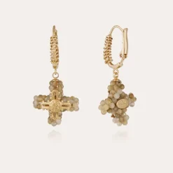 Boucles d'oreilles Tao Croix perles dorées - Aventurine