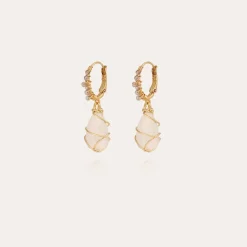 Boucles d'oreilles Tao rainbow bis dorées - Cristal de Roche