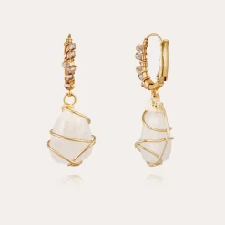 Boucles d'oreilles Tao rainbow bis dorées - Cristal de Roche