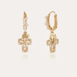 Boucles d'oreilles Tao Yuca Croix perles dorées