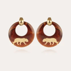 Boucles d'oreilles Tigre acétate dorées - Marron