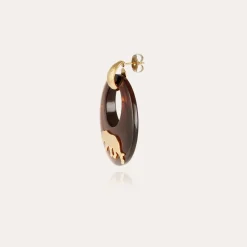 Boucles d'oreilles Tigre acétate dorées - Marron