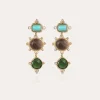 Boucles d'oreilles Tiki 3 dorées - Turquoise, Marbre gris & Serpentine