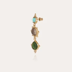 Boucles d'oreilles Tiki 3 dorées - Turquoise, Marbre gris & Serpentine