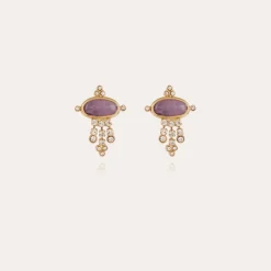 Boucles d'oreilles Tiki petit modèle doré - Améthyste