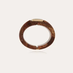 Bracelet Arty Bis acétate doré - Marron - Nacre blanche