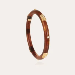 Bracelet Caftan Meknes acétate doré - Marron