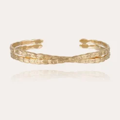 Bracelet jonc Liane croisé grand modèle doré