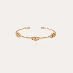 Bracelet jonc Torsade 3 strass petit modèle doré