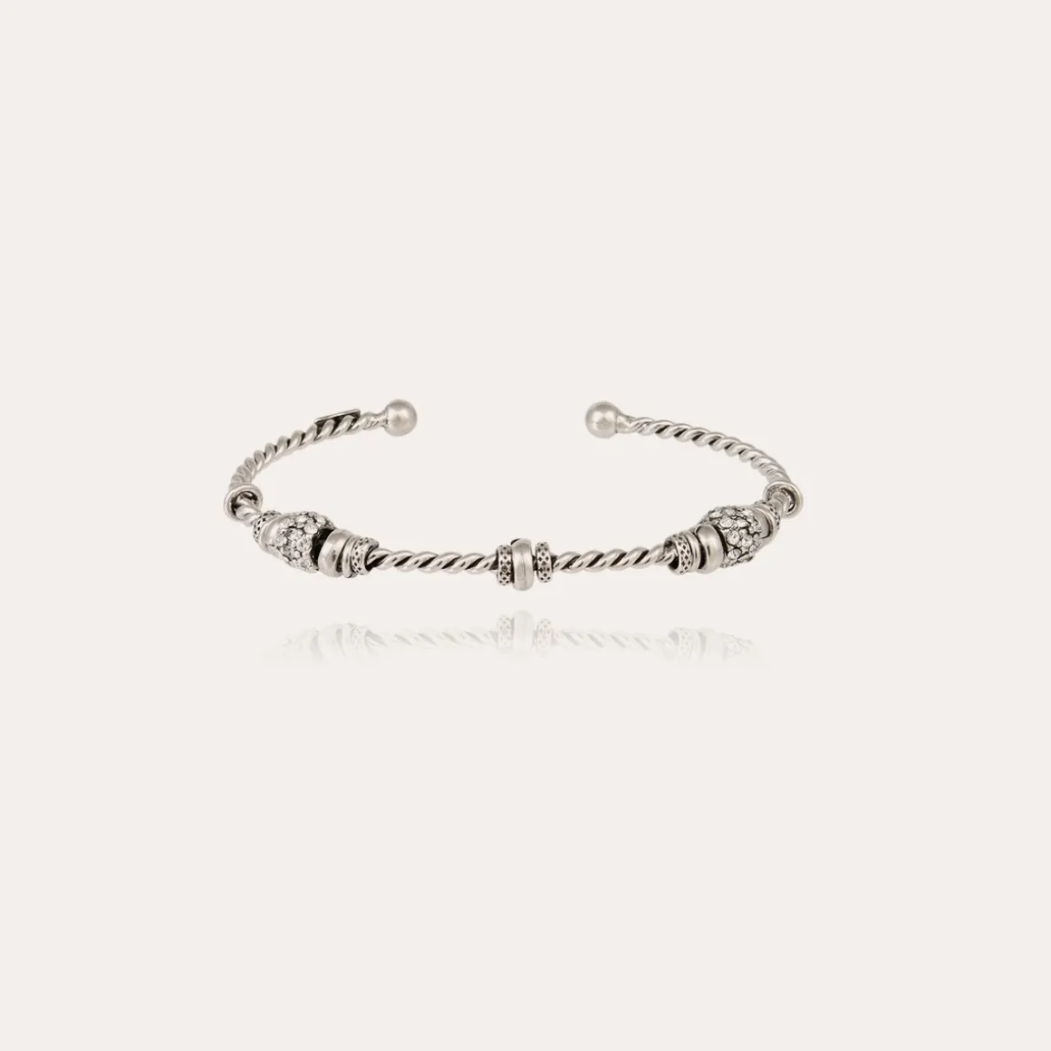 Bracelet jonc Torsade 3 strass petit modèle argenté