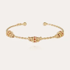 Bracelet jonc Torsade 3 strass petit modèle doré