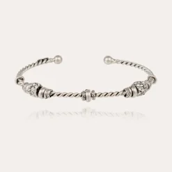 Bracelet jonc Torsade 3 strass petit modèle argenté