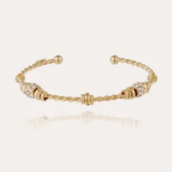 Bracelet jonc Torsade 3 strass petit modèle doré
