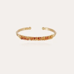 Bracelet Lyre jonc grand modèle doré - Cornaline
