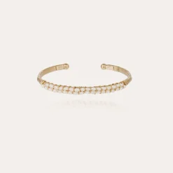 Bracelet Lyre jonc grand modèle doré - Nacre blanche