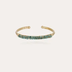 Bracelet Lyre jonc grand modèle doré - Apatite bleue