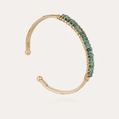 Bracelet Lyre jonc grand modèle doré - Apatite bleue
