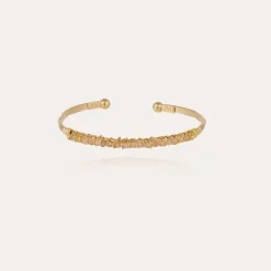 Bracelet Lyre jonc petit modèle doré - Quartz rose