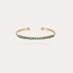 Bracelet Lyre jonc petit modèle doré - Apatite bleue