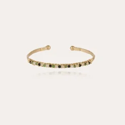 Bracelet Lyre jonc petit modèle doré - Pierres fines