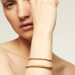 Bracelet Lyre jonc petit modèle doré - Quartz rose