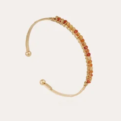 Bracelet Lyre jonc petit modèle doré - Cornaline