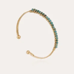 Bracelet Lyre jonc petit modèle doré - Apatite bleue