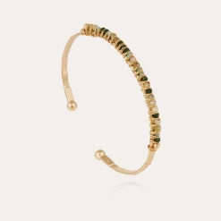 Bracelet Lyre jonc petit modèle doré - Pierres fines