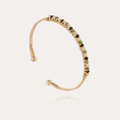 Bracelet Lyre jonc petit modèle doré - Pierres fines