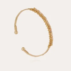 Bracelet Lyre jonc petit modèle doré - Quartz rose
