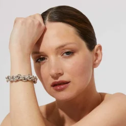 Bracelet Maille rond entrecroisé grand modèle argenté