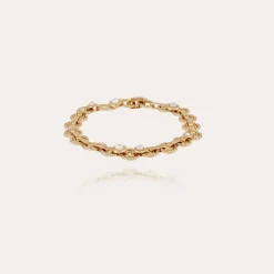 Bracelet Mistral doré - Nacre blanche & strass