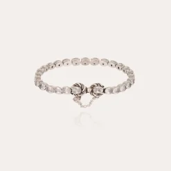 Bracelet Riviera Fleur grand modèle argenté - Zircone